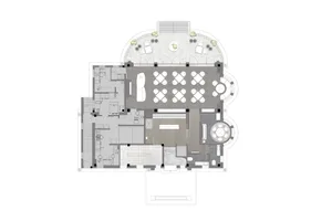 A hotel lobby with multiple seating areas, dining tables, chairs, and potted plants, creating a welcoming atmosphere