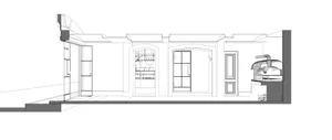 2D floor plan of a traditional house with various rooms, arches, and columns, featuring a top-down layout with linework, labels, and measurements