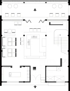 A detailed 2D floor plan of a modern house with labeled rooms, including a kitchen, dining area, living room, and bedrooms, showcasing a clean and organized layout