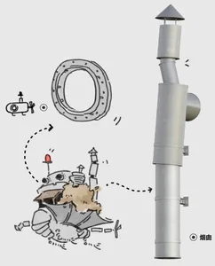 A robot in a futuristic setting with a clock, chair, sink, and bottle in a modern interior space