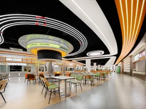 溫馨餐廳內部，融合現代與傳統元素，寬敞空間內有多張餐桌椅