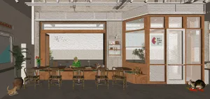 Cozy restaurant interior with wooden tables and chairs, warm atmosphere, and inviting ambiance