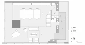 2D floor plan of a modern living room with furniture and labels, featuring a contemporary design