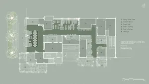 A modern hotel lobby and dining area with multiple seating options, dining tables, and a spacious atmosphere