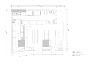 2D floor plan of a modern house with clean lines, minimalistic elements, and well-lit rooms