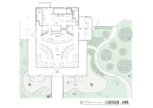 A modern open space with multiple chairs, clean lines, and simple shapes, suggesting a well-lit and inviting atmosphere