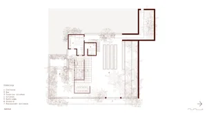 Architectural rendering of a modern home with a large open area, multiple rooms, chairs, and a focus on functionality and comfort