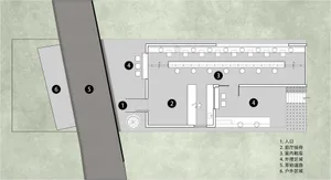 現代辦公空間的2D平面圖，包含座椅與餐桌，展現實用高效的布局