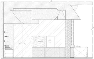Empty office space with a large window, two doors, and a clean minimalist design