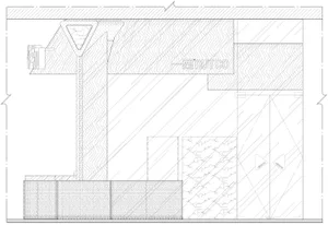 Black and white architectural drawing of a building's interior with a wall, window, and door, showcasing precision and attention to detail