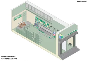 Well-lit grocery store interior with refrigerators, chairs, and scattered bottles, featuring a functional and organized environment