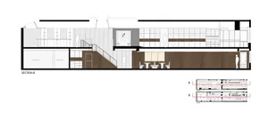 2D floor plan of a modern dining area with multiple rooms, chairs, and people, featuring linework, labels, and measurements