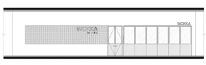 現代建築的玻璃門與小型窗戶建築渲染圖，展現其仿混凝土立面與獨特設計元素
