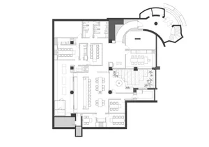 Empty office space with a white color scheme, clean lines, and minimalist aesthetic
