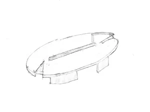 Empty white room with smooth walls, likely concrete, and a circular shape, with a focus on functionality and minimal ornamentation
