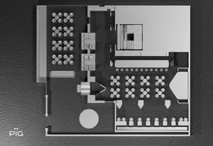 Modern interior space with various rooms, clean lines, and minimalistic elements, lit by natural light