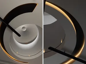 A modern spiral staircase with concrete steps and a rendered perspective, showcasing a strong and durable design