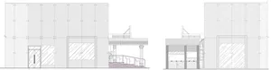 一座現代建築，擁有大型階梯並融合混凝土與金屬材質，展現實用且美觀的設計