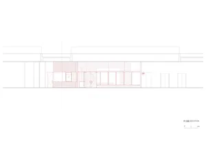 Architectural rendering of a modern building with a large window, white background, and clean lines