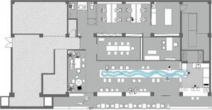 Spacious modern office space with multiple chairs in various positions, surrounded by a sleek and contemporary design