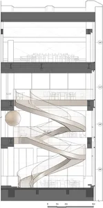 A modern staircase with a glass wall, metal stairs, and a sleek interior design