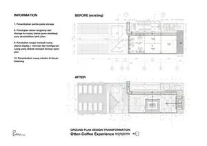 Before and after photos of a modern coffee shop with a sleek and functional design, well-lit with natural light