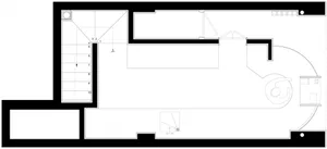 Empty white room with a black outline of a chair in the center, minimalistic and uncluttered