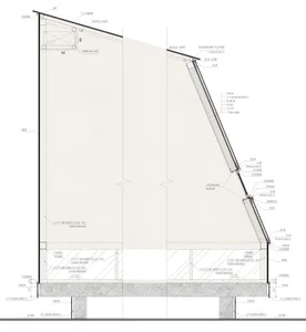 2D floor plan of a minimalist house with labeled rooms and furniture, featuring a living area, kitchen, and bedroom