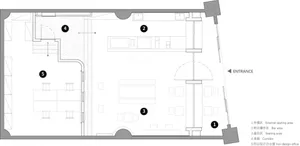 White floor plan of an office space with multiple rooms and hallways, featuring chairs and a focus on functionality and efficiency
