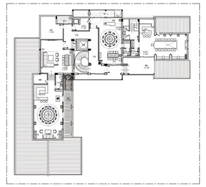 2D floor plan of a multi-level house with various rooms, including bedrooms and living rooms, connected by linework and labels