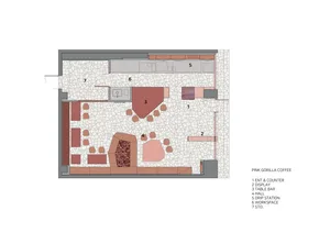 2D floor plan of a modern house with various rooms and open spaces, featuring linework, labels, and measurements