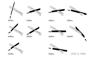 Black and white diagrams showing various rooms and architectural features within a building