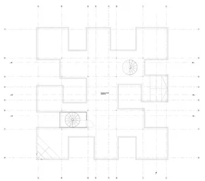2D floor plan of a residential building with various rooms, including a living area, dining area, and bedroom, featuring chairs and a wheel, with linework, labels, and measurements