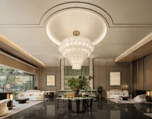Spacious living space with white walls, high ceilings, furniture, potted plants, and decorative vases