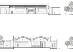 Architectural rendering of a modern two-story house with various rooms and features, showcasing a well-planned and organized layout