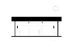 A modern interior space with clean lines, minimalistic design, and well-lit atmosphere, featuring multiple rooms and two people