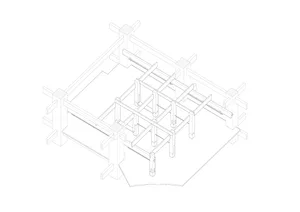 大型開放式辦公空間的 2D 建築圖，包含多個房間與走廊，以白色牆面及極簡設計為特色