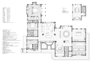 A modern home with a clean and minimalistic design, featuring a living room, dining area, kitchen, and bedroom, with natural light and white colors