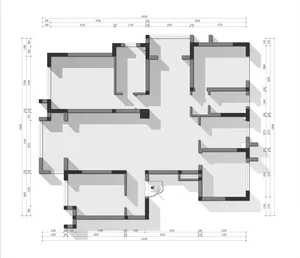Large open area with multiple rooms and hallways, concrete walls, and linework labels and measurements