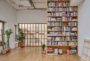 A calm and inviting library with numerous bookshelves, each containing multiple rows of books, creating a well-organized appearance