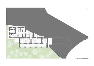 Detailed modern floor plan with clean lines, minimal decoration, and ample natural light from windows