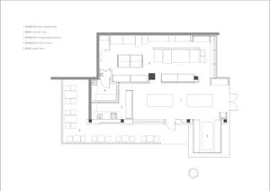 Detailed modern floor plan of a large open area with a kitchen and dining room, featuring a sink and dining table, with well-designed lighting creating a bright and inviting atmosphere