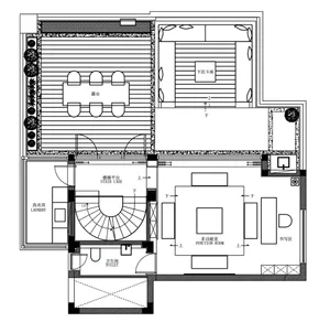 Black and white 2D floor plan of a house with room outlines, labels, measurements, and symbols