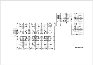 2D top-down schematic of a modern residential building with room outlines, labels, measurements, and symbols, featuring concrete and glass materials and a predominantly white color scheme