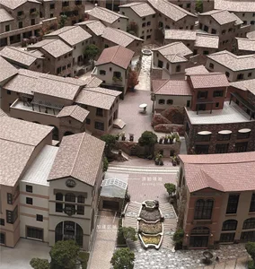 A bustling city scene with a mix of brick buildings in red and brown tones, set in a vibrant urban environment with natural sunlight and a lively atmosphere