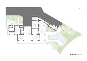 2D floor plan of a modern house with white walls, natural light, and clean lines