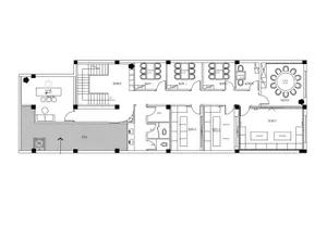 Detailed modern floor plan with white surfaces, clean lines, and natural light from windows