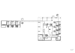 black and white floor plan of a residential building with a focus on interior layout and functional room connections