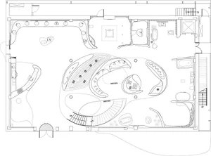 Hand-drawn floor plan of a house with separate living room, kitchen, and dining area, emphasizing simplicity and organization