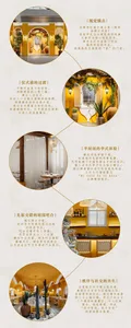 Brightly lit restaurant interior with a yellow color scheme, dining area, bar, potted plants, and vases